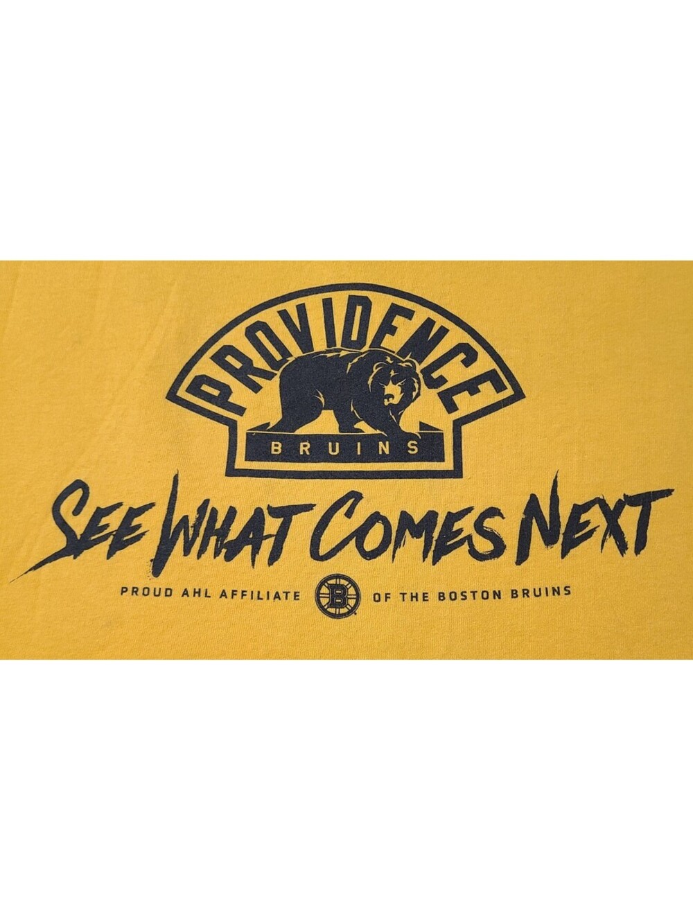 Providence Bruins See What Comes Next Promo  Shirt Mens Sz XL Yellow AHL Hockey